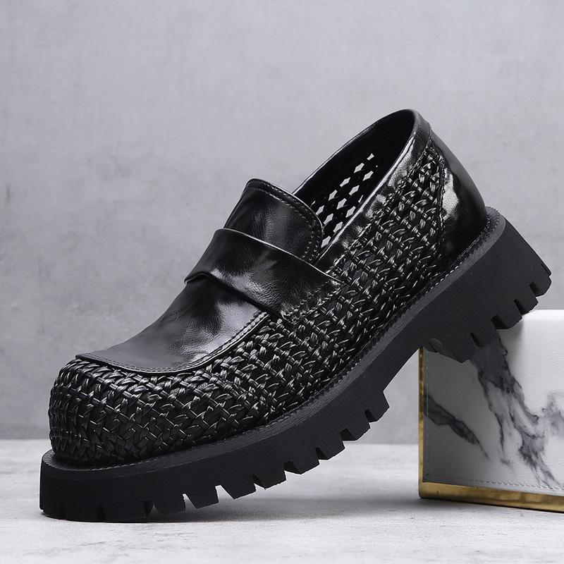

Летняя новая полая кожаная обувь мужская дышащая плетеная кожа деловая платформа повседневная обувь на одном педале 42