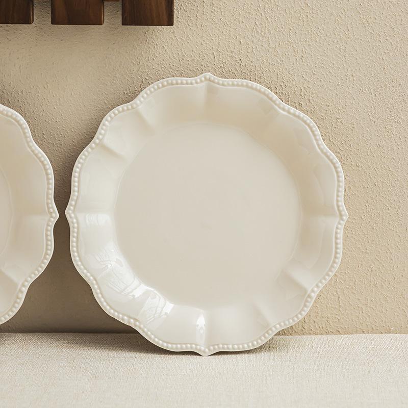 Minimalist French Plate Delicate Petal Plate Household Ceramic Large Plate Tableware Vegetable Plate Restaurant Dessert Plate