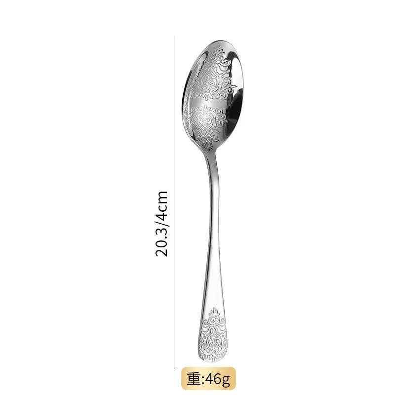 Light luxury pattern stainless steel western food tableware steak knife fork spoon retro mirror set