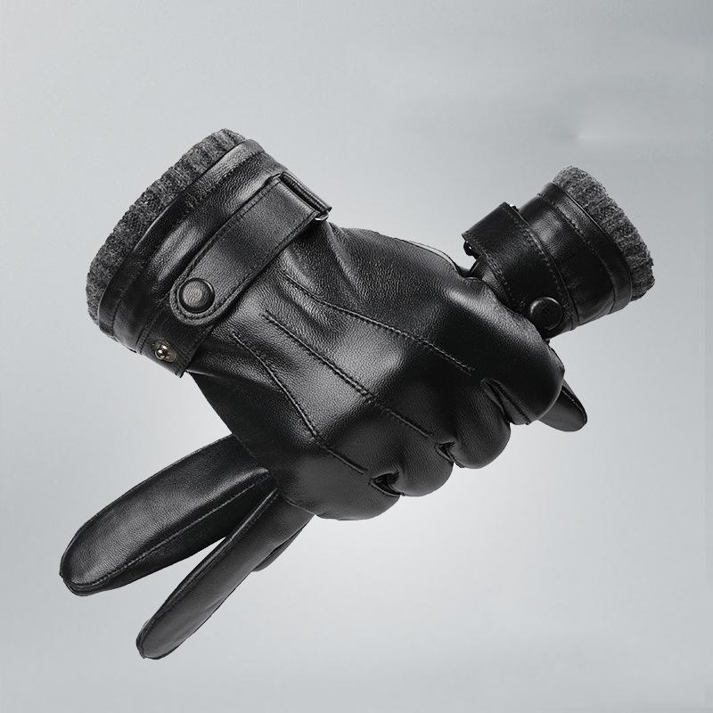 Luvas de pele de carneiro masculinas para inverno, mantenha-se aquecido, forro de pelúcia, luvas grossas para dirigir com tela sensível ao toque, luvas de couro genuíno para homens