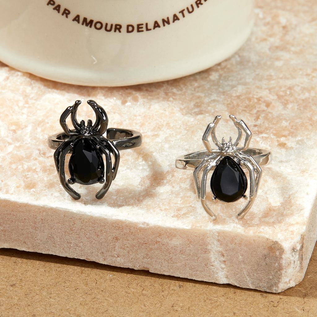 Vintage Halloween Gothic Punk Spider Rings For Women Men Insect Animal Ring Crystal Stone Opening Ring Party Jewelry Gift