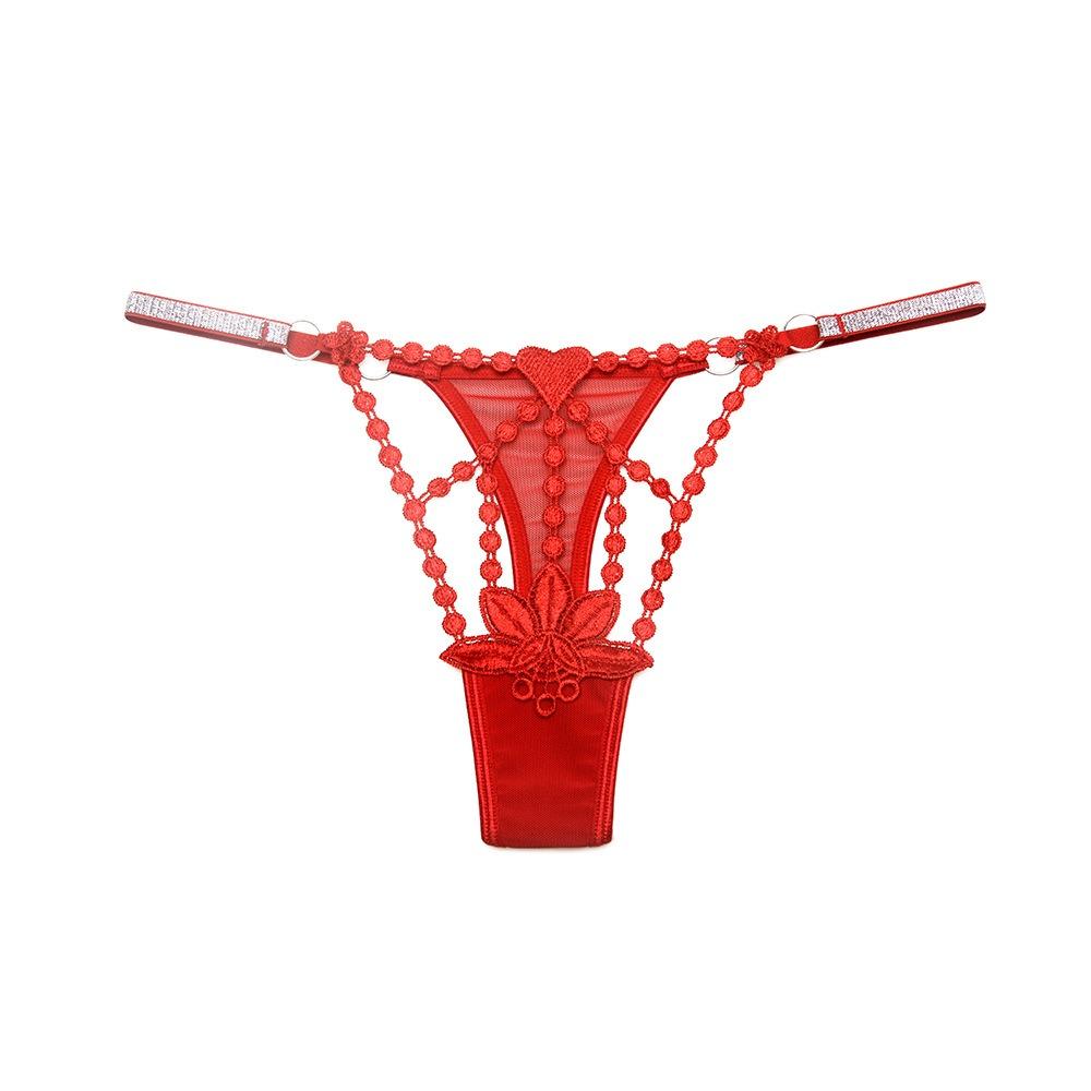 Sexy Transparent Trendy European and American Women's Thong Ultra-thin Hollow Water-soluble Embroidered Thin Belt Tempting Low-rise T-shaped Underwear