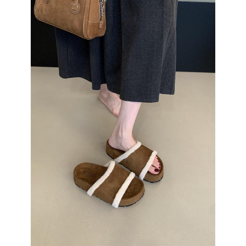 ins super fire! Niche thick-soled fluffy slippers wear a pedal Birkencotton slippers