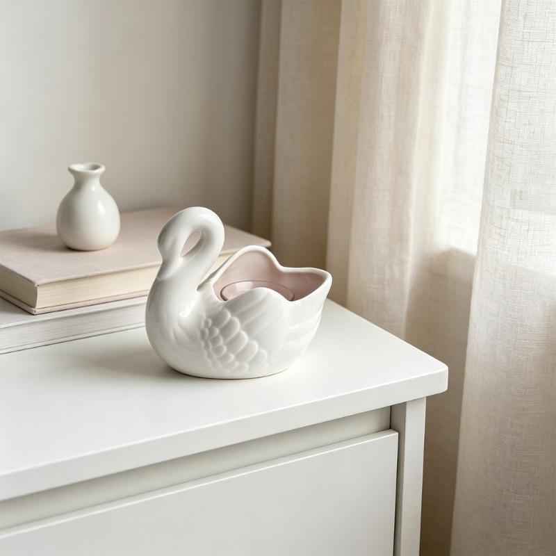 Decorative Ceramic Duck Tealight Candle Holders for Dining Table Centerpieces, Tabletop Small Succulents Planter Pot for Shelf Decors
