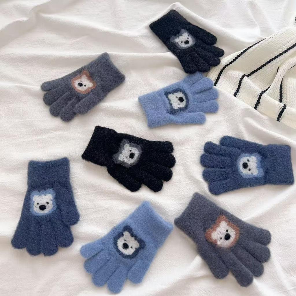 Children's Cartoon Bear Gloves for Winter Warmth  New Five Finger Full Finger and Two Finger Warm Gloves for Boys