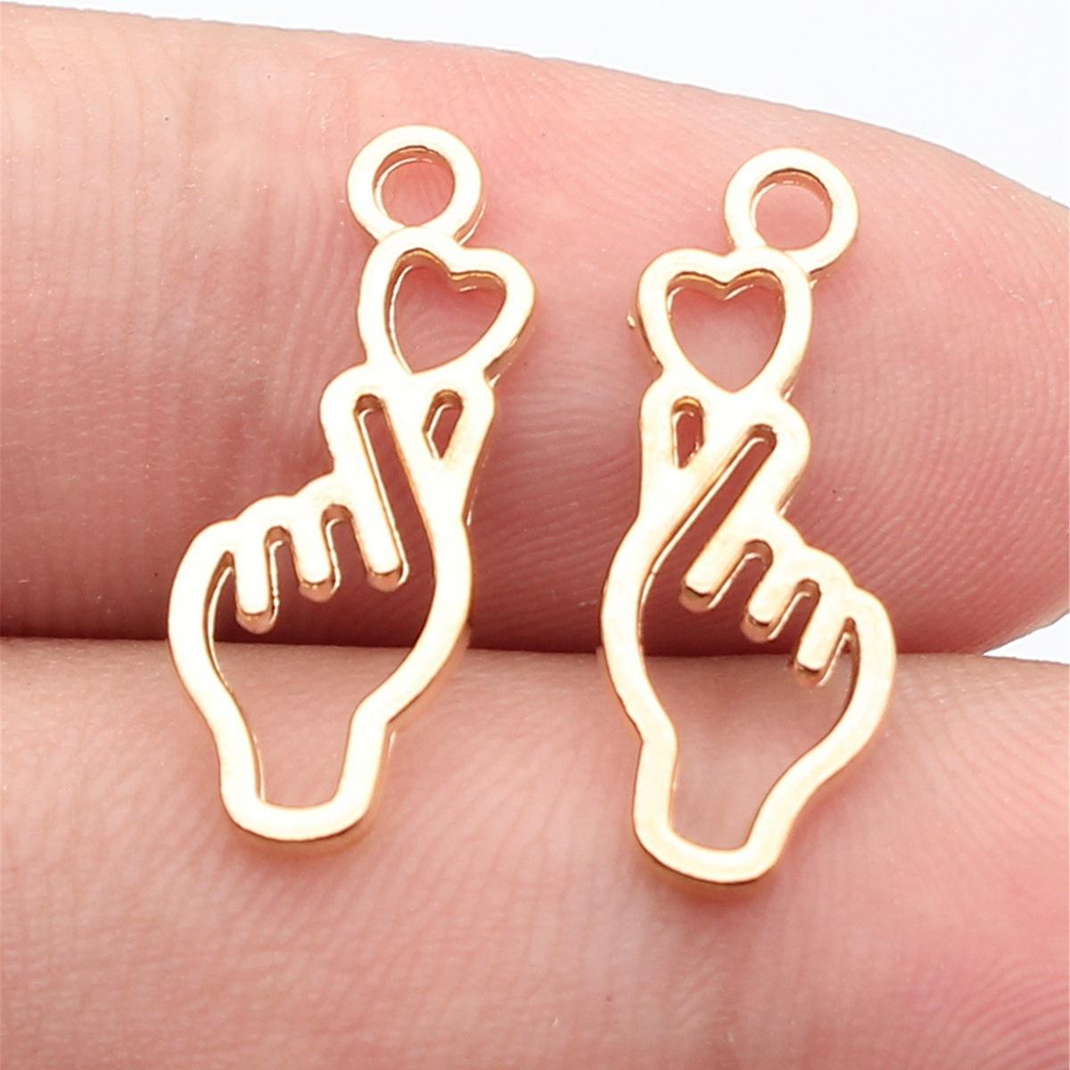 20pcs 22x8.3mm KC Gold Color Antique Silver Color Hollow Out Heart-Shaped Hand Gesture Charms Jewelry Making Accessories