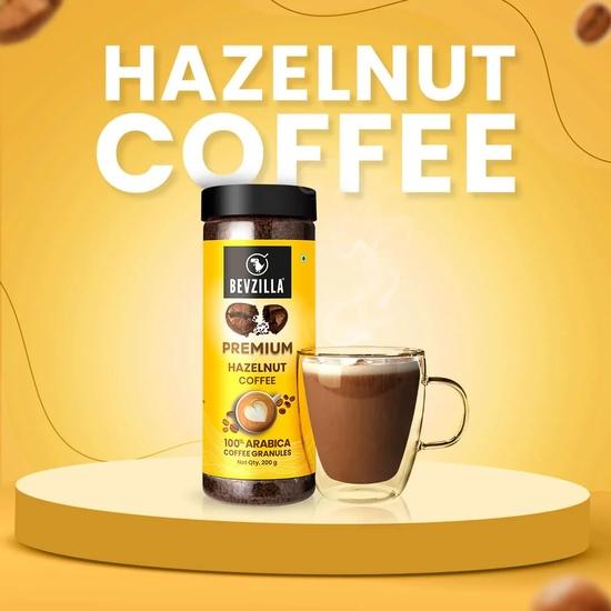 Bevzilla 200 Gram Hazelnut Flavoured Instant Coffee Powder Jar|Make 100 Cups|Arabica Beans|Best for Espresso, Latte & Cappucino