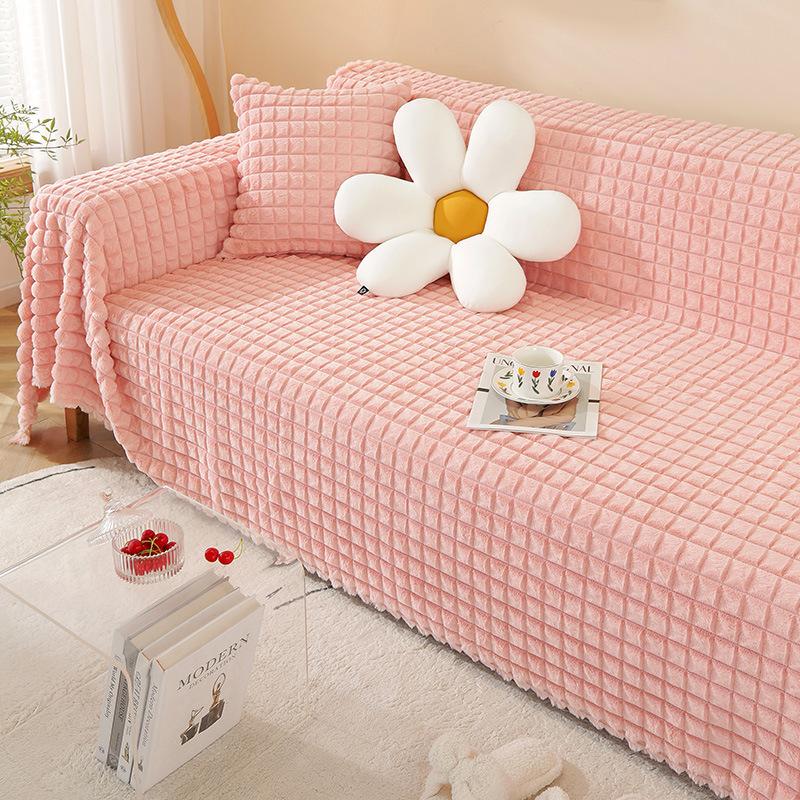 Rabbit Plush Sofa Cushion, Winter Light Luxury Plush Sofa Cover, Full Cover Scarf Cover, Universal Cushion, Non-slip Cover Towel