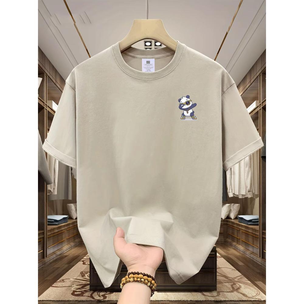 Men's summer 100% pure cotton fashionable casual loose sports cartoon bear pattern printed round neck short sleeved T-shirt top