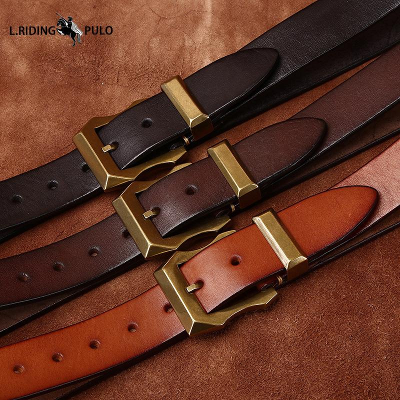 Móda Osobnost Retro Zesílený Hladký Vrchní Vrstva Hovězí Kůže Pravá Kůže Pánský Opasek Drsný Chlap Měděná Přezka Opasek