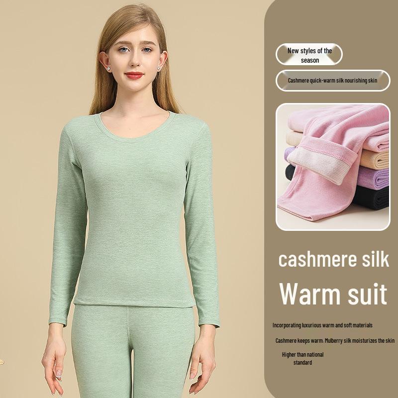 

Мужской и женский бесшовный комплект термобелья из кашемира и шелка с флисовой подкладкой для осени/зимы - Включает верхний слой и брюки M