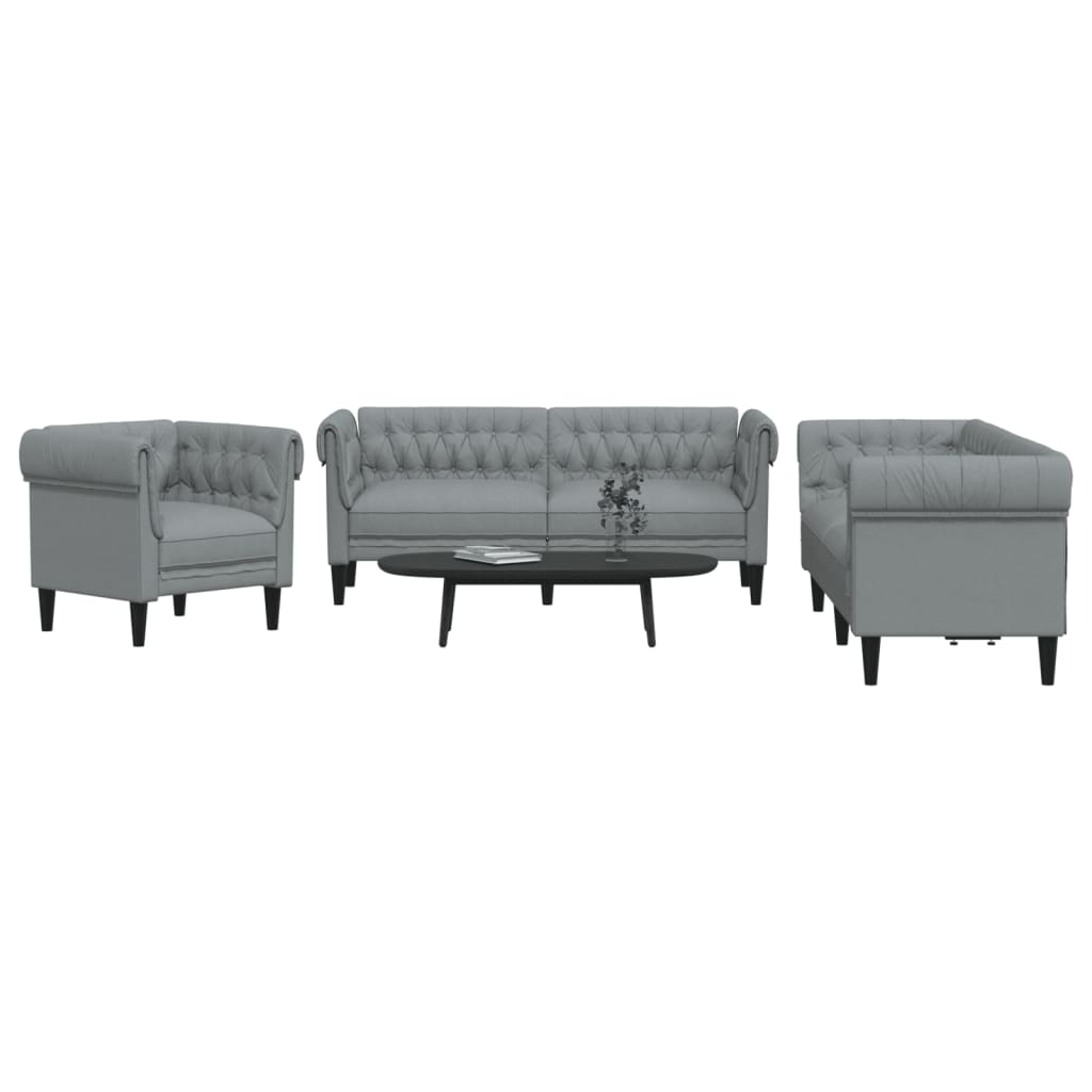 Vidaxl 3-Cz. Living Room Set, Light Grey, Upholstered In Fabric