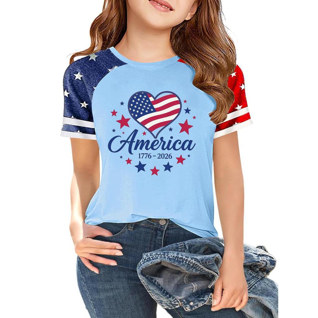 Kids Independence Day Graphic T Shirt Short Sleeve Casual Tee USA Patriotic Print Crew Neck Top for Boys Girls