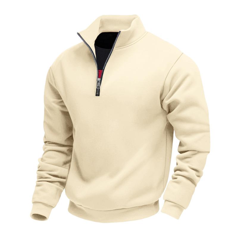 Pulôver Plus Size de Outono/Inverno com Forro de Lã e Meio Zíper, Cor Lisa, Moletom Casual para Homens