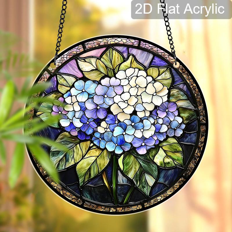 

Acrylic Hydrangea Flower Suncatcher Stained Glass Effect Window Hanging Ornament Floral Gift for Home 20cm/7.87Inches