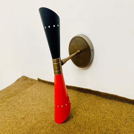Wall Sconce Mid Century 1950's Black Red  Italian Wall Sconce Diabolo Light Fixture Lamp