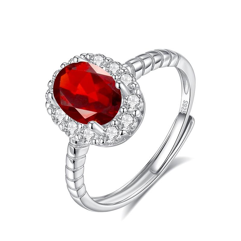 S925 Silver Oval Gemstone Ring, Adjustable Cubic Zirconia Women's Fashion Jewelry