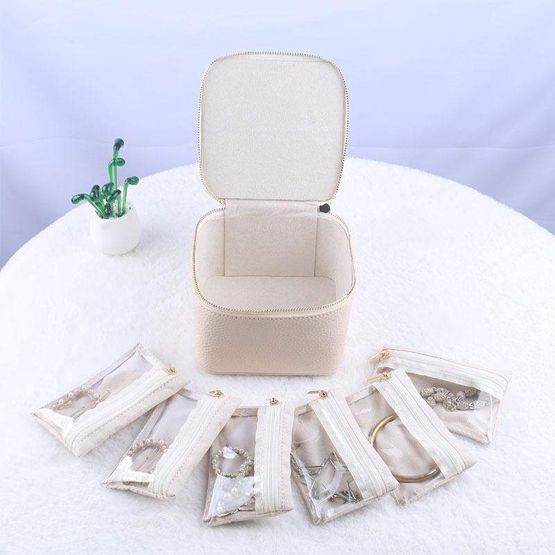 Leather Jewelry Organizer Box with Separate Bag Necklace Earring Storage Box Modern Creative Portable Travel Women's Jewelry Ornaments Packaging Case