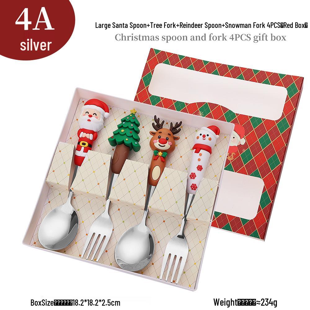 Cross-border Cute Cartoon Christmas Tree Cutlery Set: Spoon, Fork & Gift Box