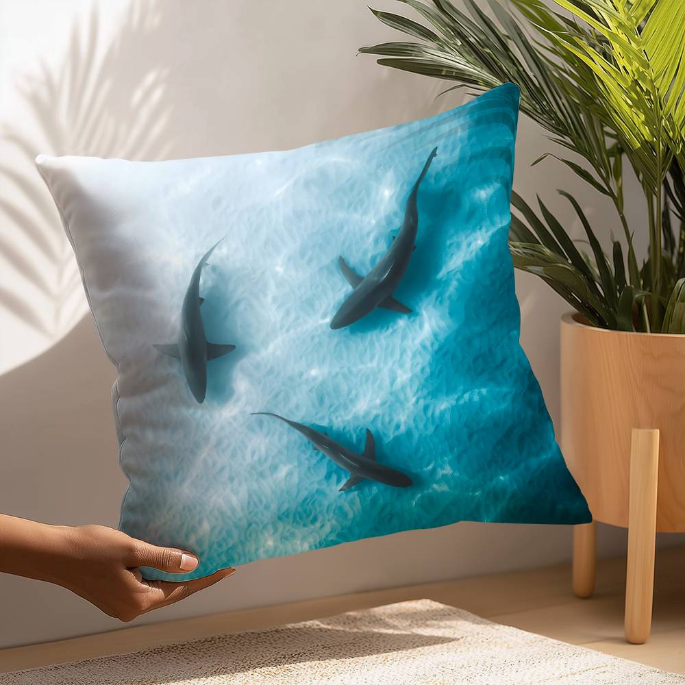 Blue Ocean Eagles Shark Angle Pillow Case Sofa Decorative Home Double-sided Printing Short Plush Cushion Pillow Cover Gift
