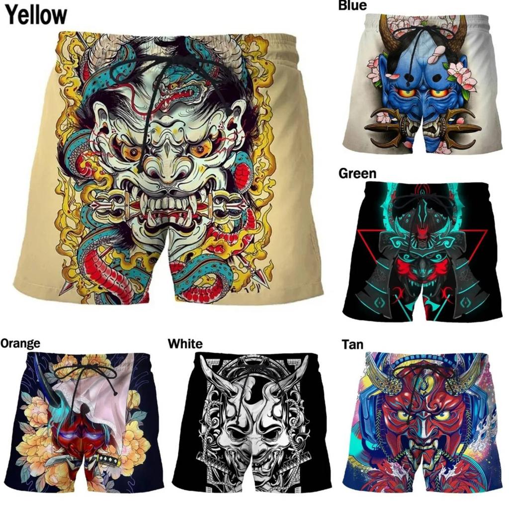 Vintage Japanese Samurai Ghost Mask Boxing Muay Thai Kickboxing Shorts Pants 3D Print Training Unisex Men Women Quick Dry Fitness Gym Sport Workout