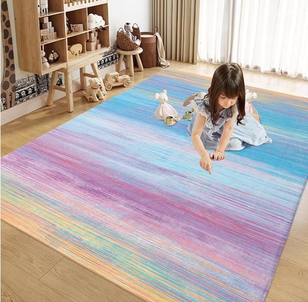 

Stripe Color Rug Machine Washable Area Rug for Girls Bedroom Nonslip Kids Rug Children Soft Fluffy Home Decor for Nursery Rugs 40X60cm