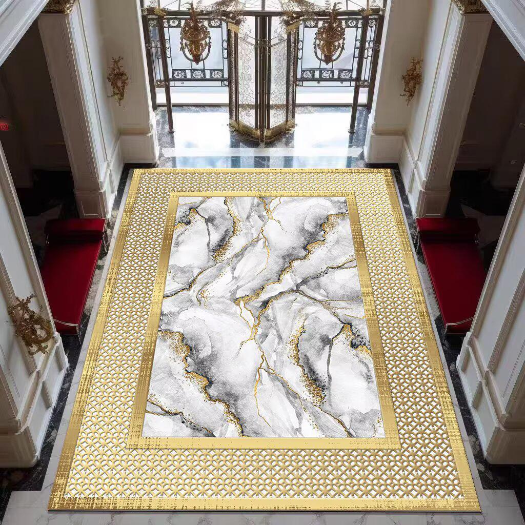 

Современные роскошные ковры для большой комнаты с золотой каймой, нескользящий ковер для гостиной, мягкий безворсовый коврик для входной двери, легко чистится, моющийся 60*90cm