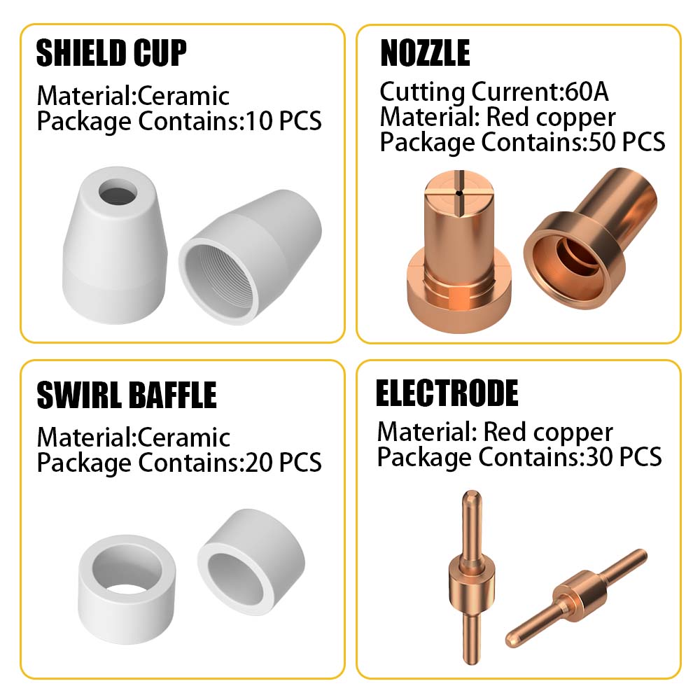 A Set/110pcs Plasma Cutter Tip Electrodes Nozzle  Kit Consumable Accessories Fit for PT31 CUT 40 Plasma Cutter Welding Tools