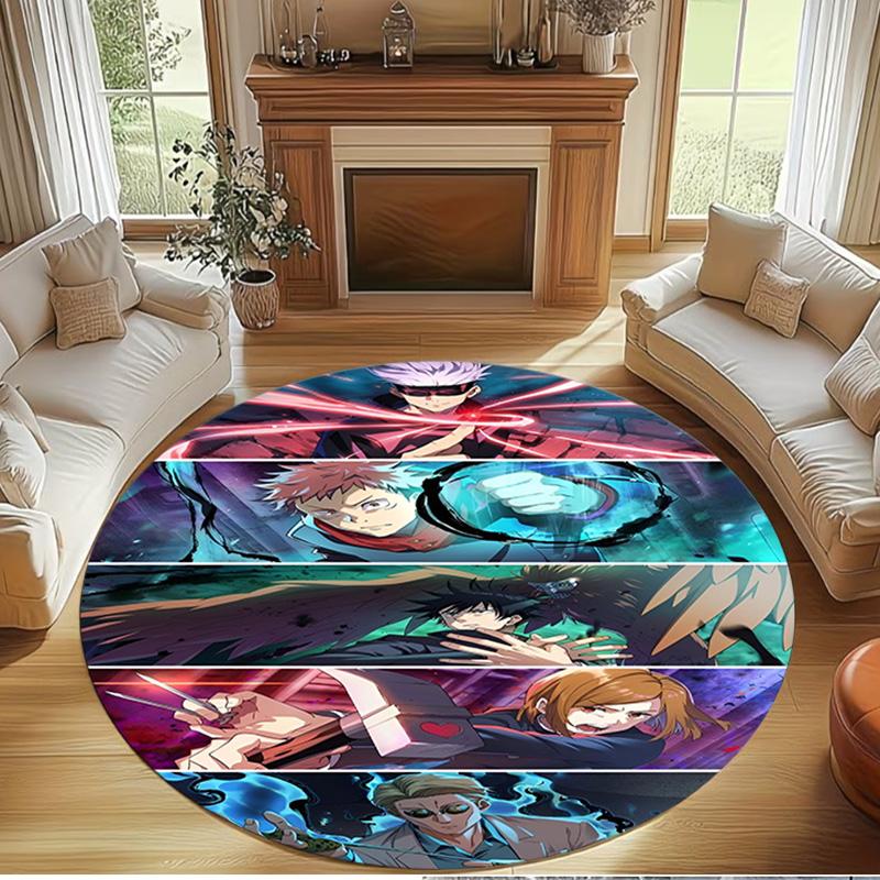 Jujutsu Kaisen Print Round Rug, Washable Floor Carpet, For Entryway Dorm Laundry Room Office Study, Home Decor Birthday Christmas Gift