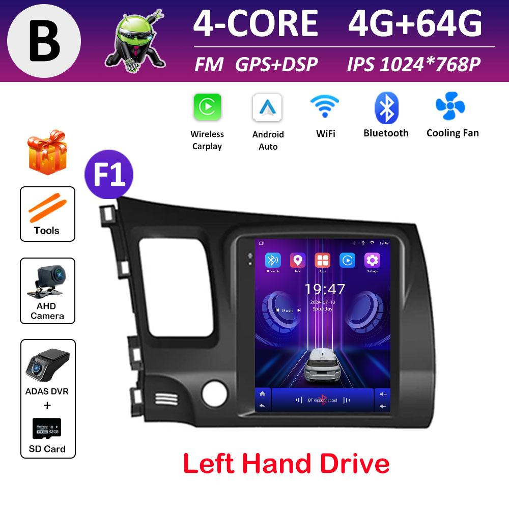 Car Multimedia Video Radio Player WIFI for Honda Civic 2005 2006 2007 2008 - 2012 Android OS Wireless Carplay GPS Navigation 4G