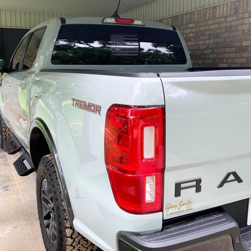Rear Middle Window American Flag Decal For Ford Ranger 2018-  2024 2025, Back Centre Sliding Window Glass USA Flag Vinyl Sticker (Matte Black)