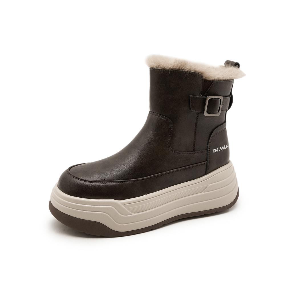 Leder-Plateau-Martinsstiefel Damen Herbst und Winter Neu Kleines Samt Britischer Retro Kurze Stiefel