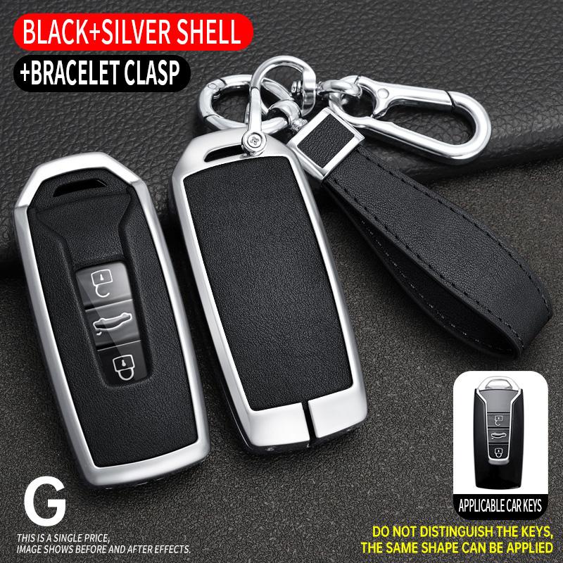 Zinc Alloy+ Leather Car Key Case Cover for VW Volkswagen Touareg 2018 2019 2020 2021 2022 2023 3 Buttons Remote Key Protector