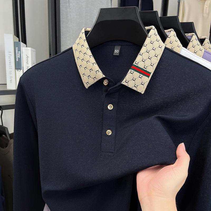 Luxury Quality Men'S Polo Shirt Exquisite Knitted Collar Letter Print Long Sleeve Autumn Lapel T-Shirt Business Trend Menswear