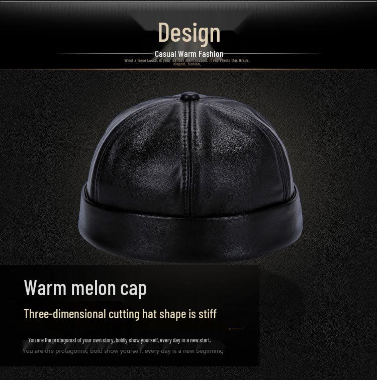 Regulowany Kapelusz ze Skóry Owczej Prawdziwej dla Osób w Średnim Wieku i Starszych - Ciepły Styl Pulowerowy Dziadka