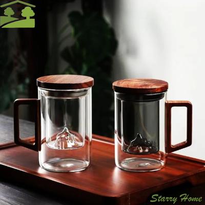 500ml Capacity Tea Separation Cup High Borosilicate Glass Heat Resistant Water Cup Wooden Lid Belt Filter Tea Making Mug