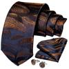 Novelty Feather Tie Gold Navy Silk Necktie Hanky Cufflinks Tie Clip Set for Men Business Party