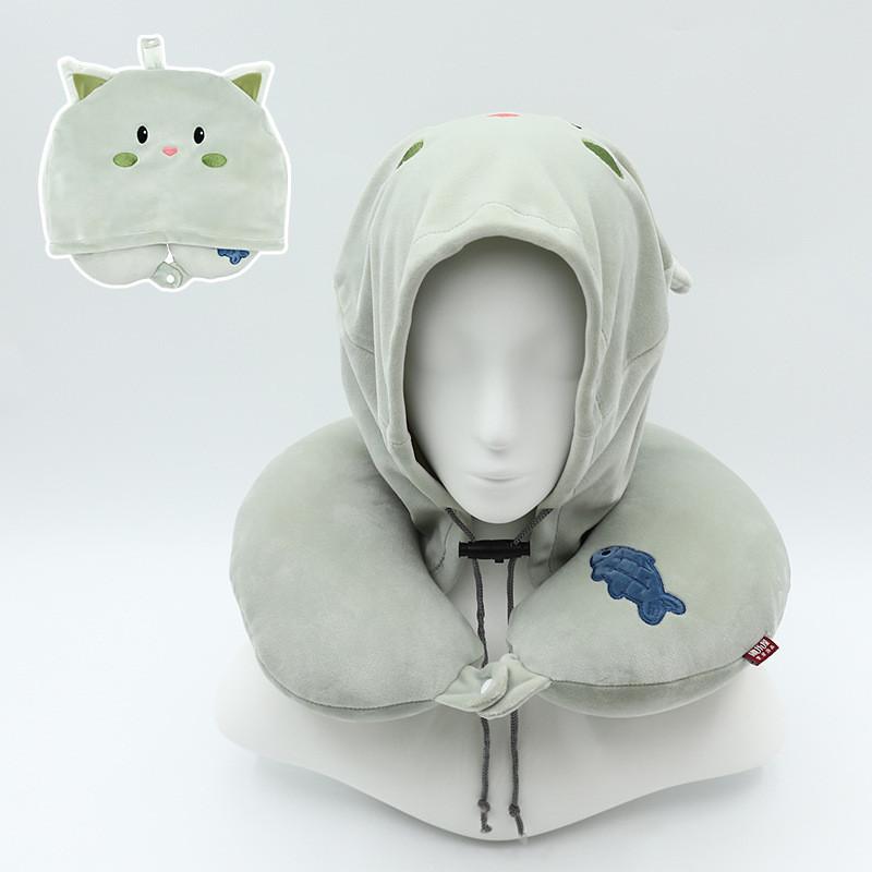 Cartoon Memory Foam U Shape Pillow With Hood For Adults