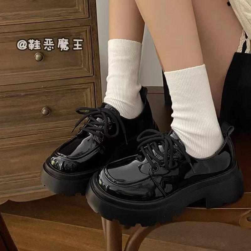 Fashion Chunky Platform Oxfords Shoes for Women 2025 Spring Non Slip Lace Up Heels Woman Thick Bottom Patent Leather Gothic Pumps Shoes