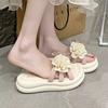 Height-increasing Thick-soled One-word Versatile Slippers for Women's Summer Wear 2025 New High-end Flower Beach Non-slip and Cool Slippers