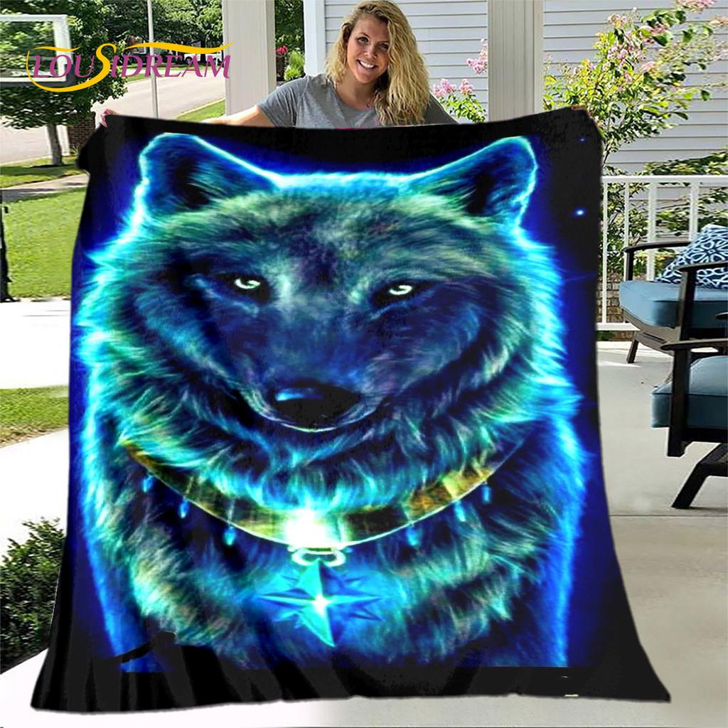 3D Wolf Spirit Fenrir Moon Dream Animal Blanket,Flannel Blanket Throw Blanket,Warm Blanket for Living Room Bedroom Beds Sofa
