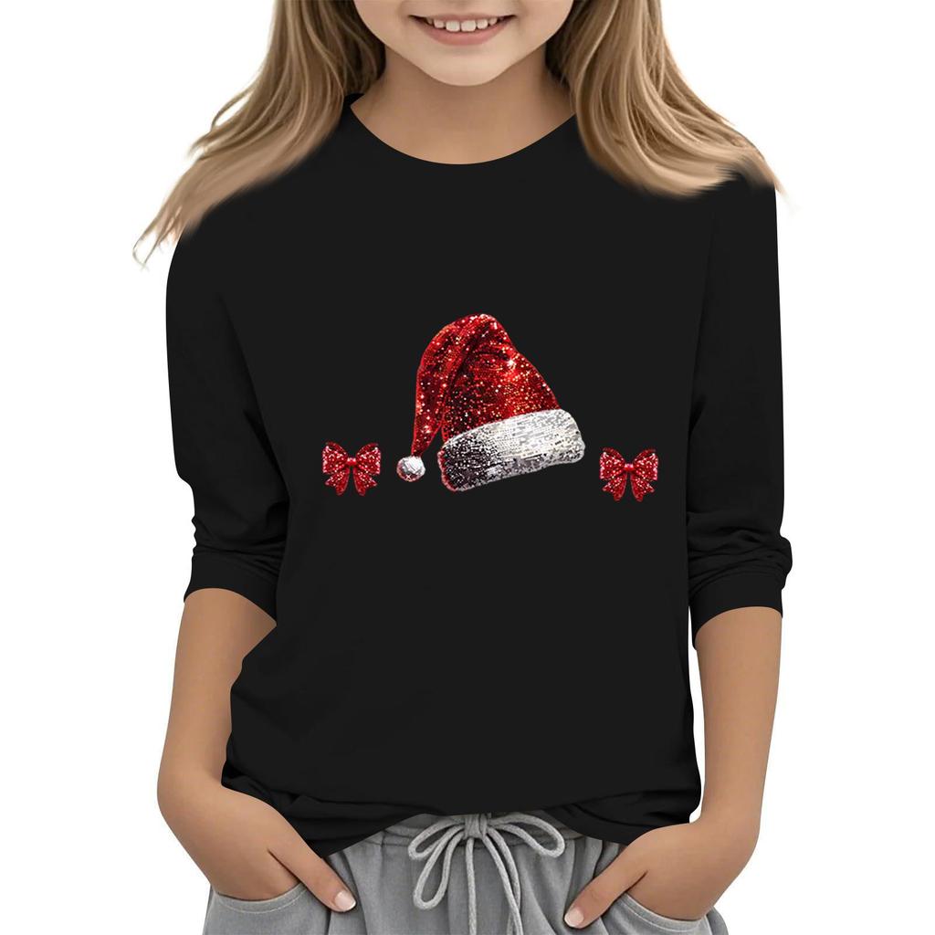 Children's 3/4 Sleeve Independence Day Printed Round Neck Casual T-shirt