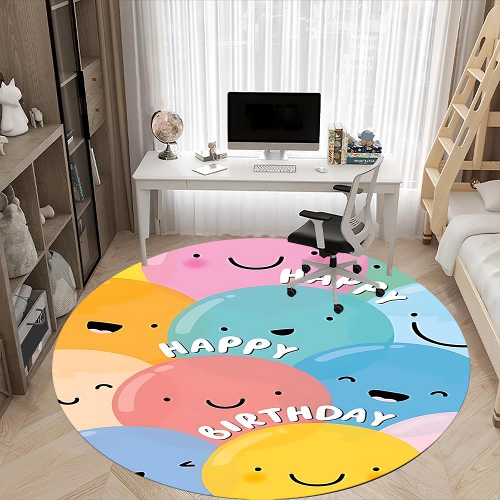 1pc Happy Birthday Office Round Area Rug, Indoor Mat Suitable ForOffice, Under Office Chairs Bedroom Living Room Home Decor, Room Deco D024