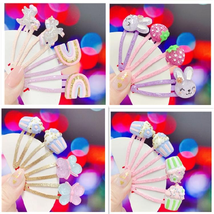2 Stück Glitzer-Haarspangen mit Blumen- und Kuchenmotiven Haarnadel Cartoon Kinder-Haarschmuck für Mädchen zum täglichen Tragen