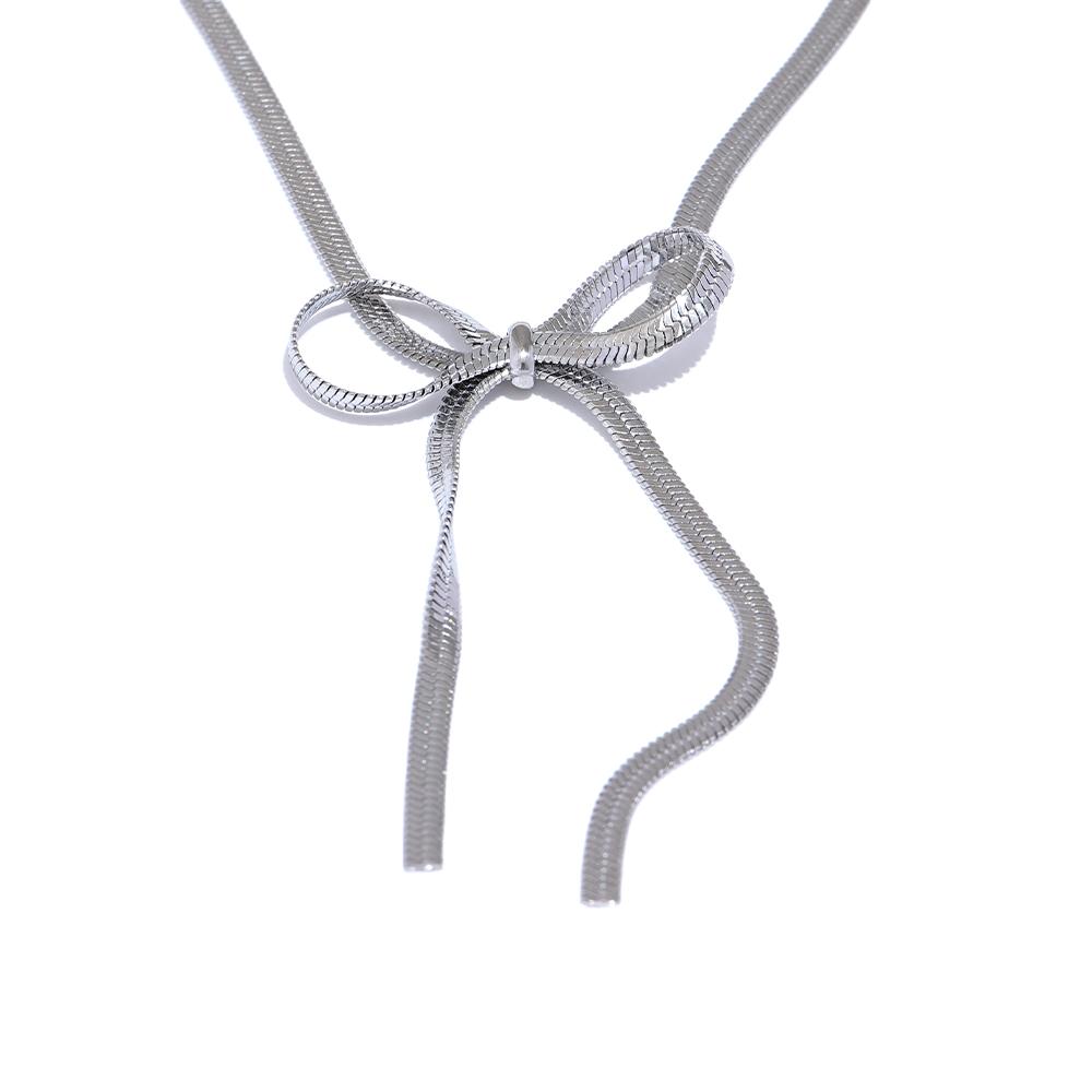 

Yhpup Popular Stainless Steel Bowknot Bow Snake Chain Pendant Necklace 18K PVD Plated High Quality Collar Jewelry for Women