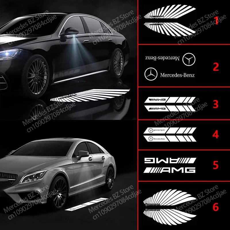 Car Sticker 2026 New For Benz 2pcs LED Car Rearview Glass Film Ghost Shadow Projector Light For Mercedes Benz W222 W223 W205 W21