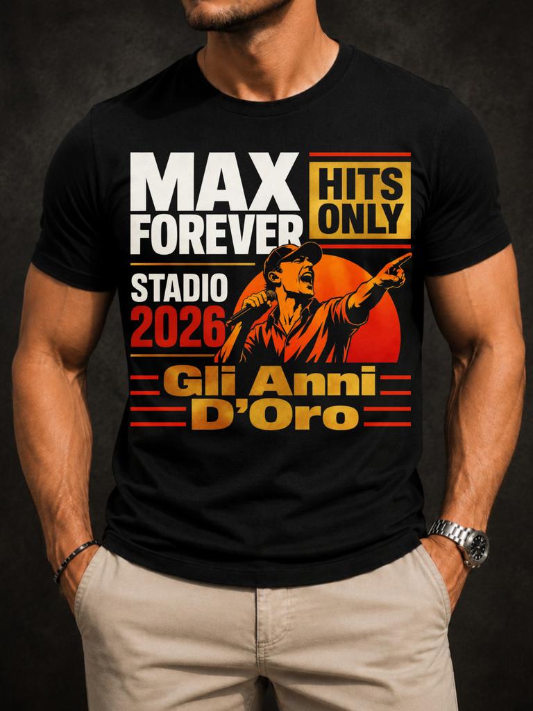Max Forever Hits Only With Orange Singer Silhouette Stadio 2026 Text And Bold Gli Anni D Oro Unisex All Tshirt