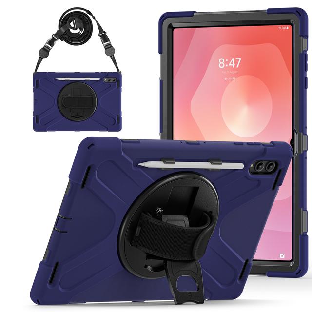 

Case For Samsung Galaxy Tab S11 Ultra 2025 14.6 SM-X930 X936B X936N X930N 360 Rotating Stand Rugged Cover With Shoulder Strap S11Ultra SM-X930 936 темно-синього кольору