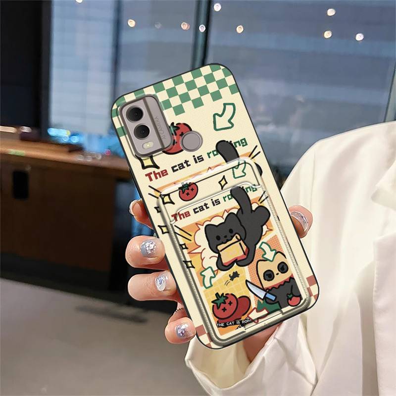 Full wrap Anti-dust Phone Case For Nokia C22 Silicone Dirt-resistant Cute Cartoon Card sleeve Cover TPU Card slot