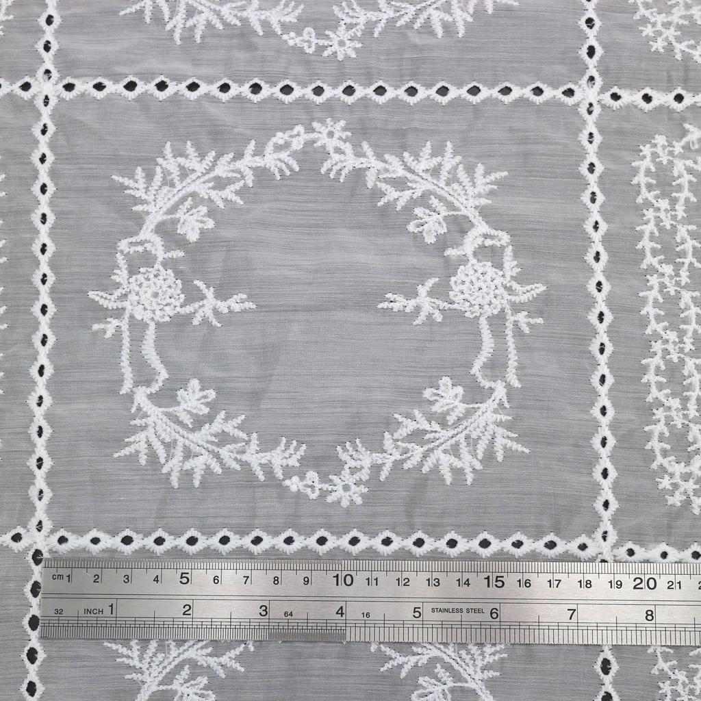 Quten Silk Embroidered Hollow Fabric, Retro Milk Silk Embroidered Fabric, Embroidered French Plaid Clothing Fabric